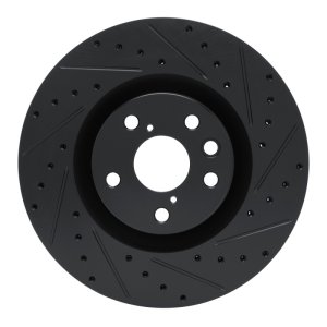 Lexus IS200T Brake Rotor (1) - Right Front - R1 Concepts - Drilled & Slotted - Black - `11-`25